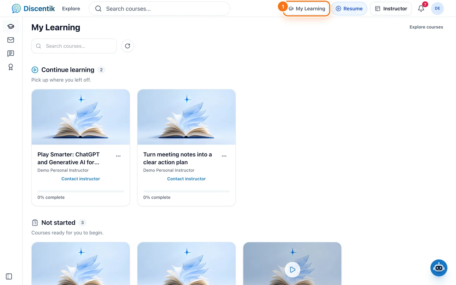 My Learning in the top bar, where your courses appear