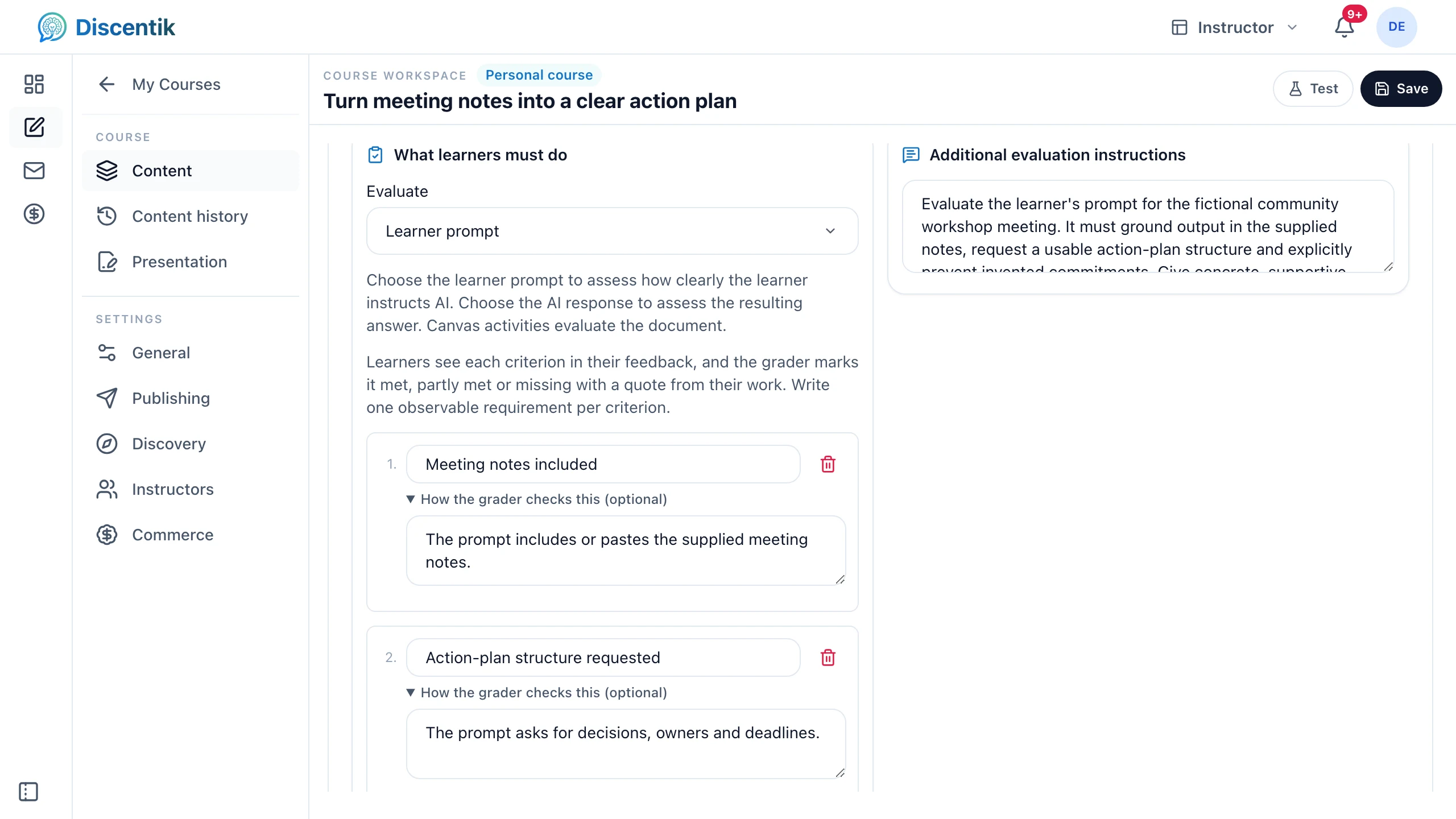 Instructions and requirements for turning meeting notes into an action plan.